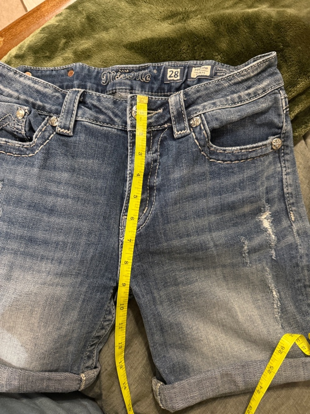 Miss Me Faded Blue Distressed Rolled Hem Denim Shorts - Picture 10 of 12